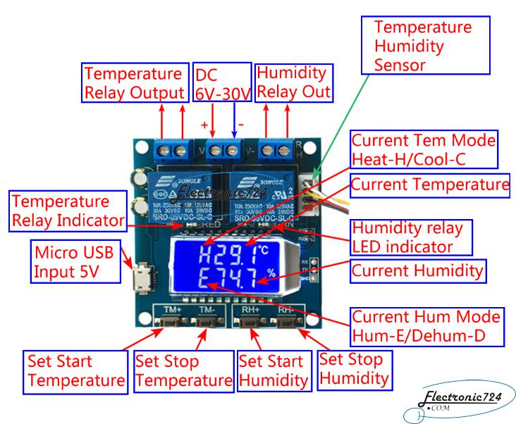 ماژول کنترلر دما و رطوبت XY-TR01 Thermostat